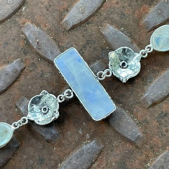 Women Handmade Bracelet Silver Tone Real Rainbow Moonstone Wrist Band Jewelry - Picture 10 of 12